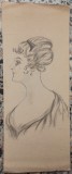 Doamna cocheta// desen in creion datat 1918, Portrete, Cerneala, Altul