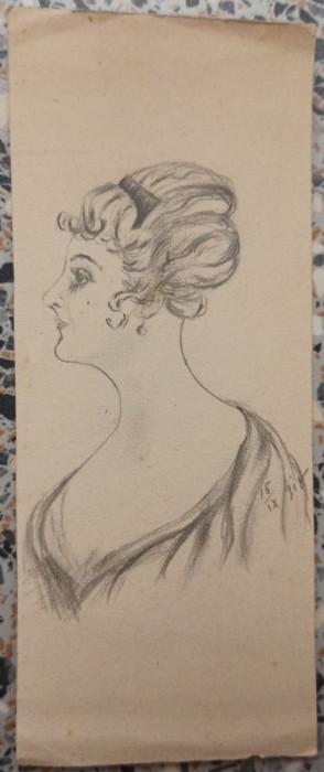 Doamna cocheta// desen in creion datat 1918