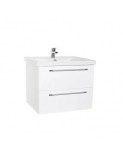 Baza cu lavoar ceramic GN0541, mobilier baie suspendat 60 cm, front MDF, 2 sertare, glisiere soft close, alb