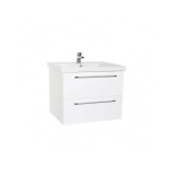 Baza cu lavoar ceramic GN0541, mobilier baie suspendat 60 cm, front MDF, 2 sertare, glisiere soft close, alb