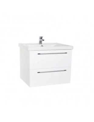Baza cu lavoar ceramic GN0541, mobilier baie suspendat 60 cm, front MDF, 2 sertare, glisiere soft close, alb foto