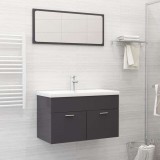 Set mobilier de baie, 2 piese, gri extralucios, lemn compozit