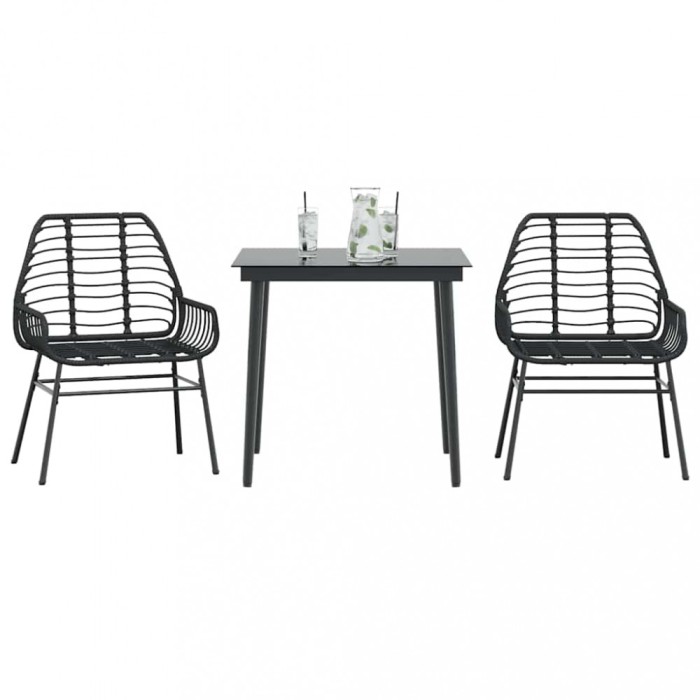Gossi set de sufragerie de gradina 3 piese sticla neagra poli ratan