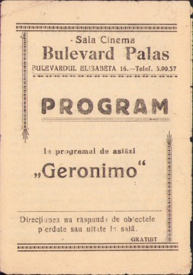 HST A344 Program sala cinema Bulevard Palas București interbelic foto