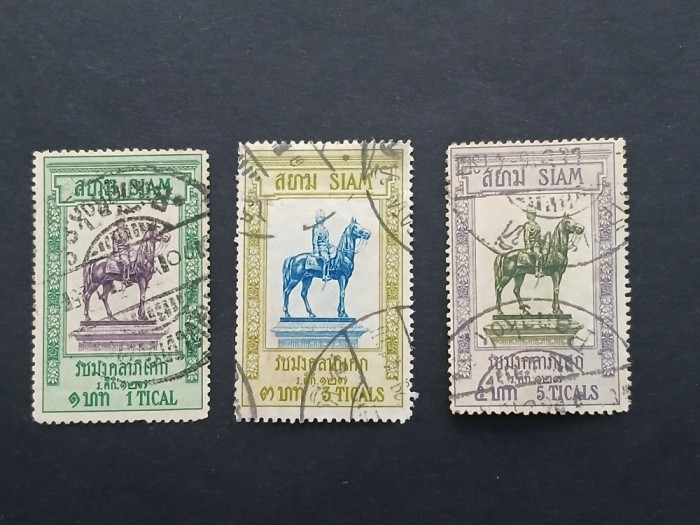SIAM--1908-lot stampilate-1,3,5 Tic.-