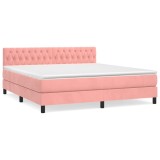 Cumpara ieftin Pat box spring cu saltea, roz, 180x200 cm, catifea