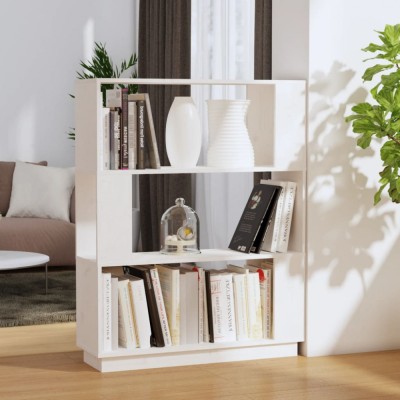 Bibliotecă/Separator cameră, alb, 80x25x101 cm, lemn masiv pin foto