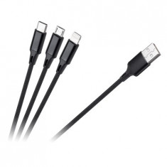 Cablu incarcator 3 in 1 USB microUSB, tip C, Lightning M-Life foto