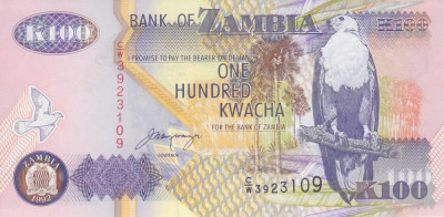 Bancnota Zambia 100 Kwacha 1992 - P38b UNC foto
