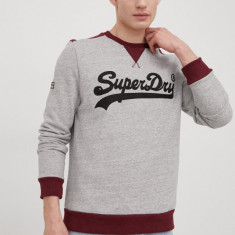 Superdry bluza barbati, culoarea gri, cu imprimeu