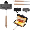 Sandwich Maker Manual, Tigaie cu Două Fețe, Manar din Lemn, 14x11 cm
