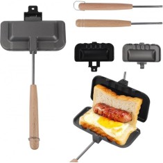 Sandwich Maker Manual, Tigaie cu Două Fețe, Manar din Lemn, 14x11 cm