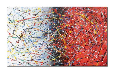 Tablou pictat manual living, birou, Compozitie abstracta, 100x60cm ulei pe panza, reproducere Jackson Pollock foto