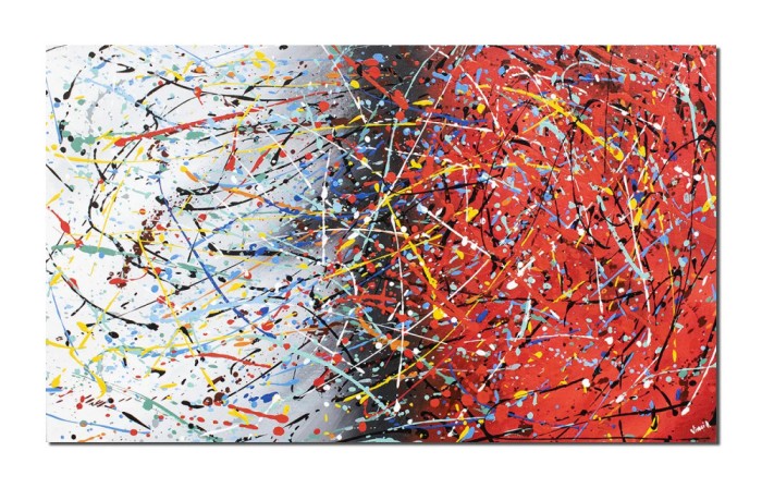 Tablou pictat manual living, birou, Compozitie abstracta, 100x60cm ulei pe panza, reproducere Jackson Pollock