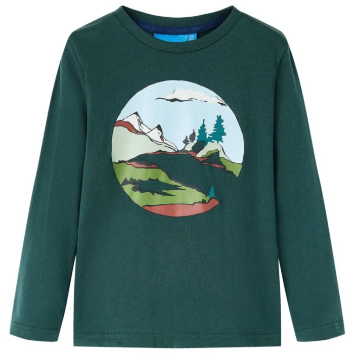 Tricou de copii cu maneci lungi verde &icirc;nchis 92 GartenMobel Dekor