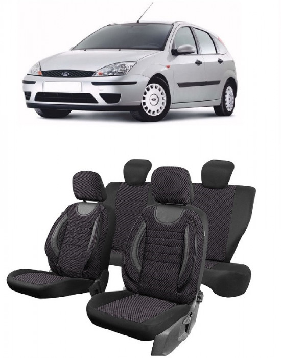 Set Huse scaune insertii piele ecologica FORD Focus 1 (1998-2005) Negru