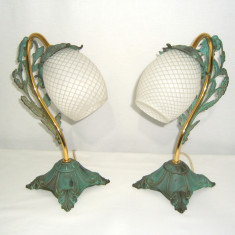 Set veioze Art Nouveau, alama verde gris, vintage