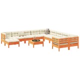 VidaXL Set canapele grădină cu perne, 12 piese, maro lemn masiv de pin 3299655