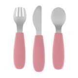 Petite&amp;Mars Take&amp;Match Stainless Steel Cutlery Set tac&acirc;muri pentru copii Dusty Rose 12m+ 3 buc