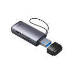 Cumpara ieftin CARD READER extern Baseus Lite interfata USB 3.0 citeste/scrie: SD microSD viteza pana la 480Mbps suporta carduri maxim 512 GB metalic gri &amp;quot;WKQX0