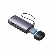 CARD READER extern Baseus Lite interfata USB 3.0 citeste/scrie: SD microSD viteza pana la 480Mbps suporta carduri maxim 512 GB metalic gri &quot;WKQX0