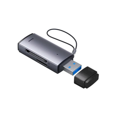CARD READER extern Baseus Lite interfata USB 3.0 citeste/scrie: SD microSD viteza pana la 480Mbps suporta carduri maxim 512 GB metalic gri &amp;amp;quot;WKQX0 foto