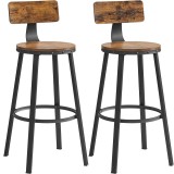 VASAGLE Set de 2 scaune de bar inalte cu spatar, cadru din otel, industrial, 54x99cm, maro rustic Household NewTrend