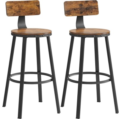 VASAGLE Set de 2 scaune de bar inalte cu spatar, cadru din otel, industrial, 54x99cm, maro rustic Household NewTrend foto