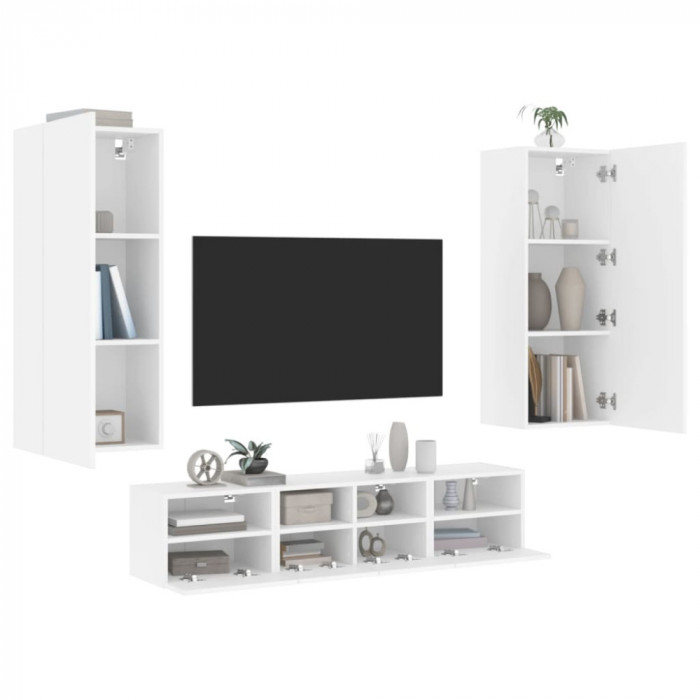 Unitati TV de perete, 5 piese, alb, lemn prelucrat GartenMobel Dekor