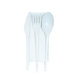 Cumpara ieftin Set 100 Tacamuri CPLA Albe - Furculita, Cutit, Lingura + Servetel, ambalate individual
