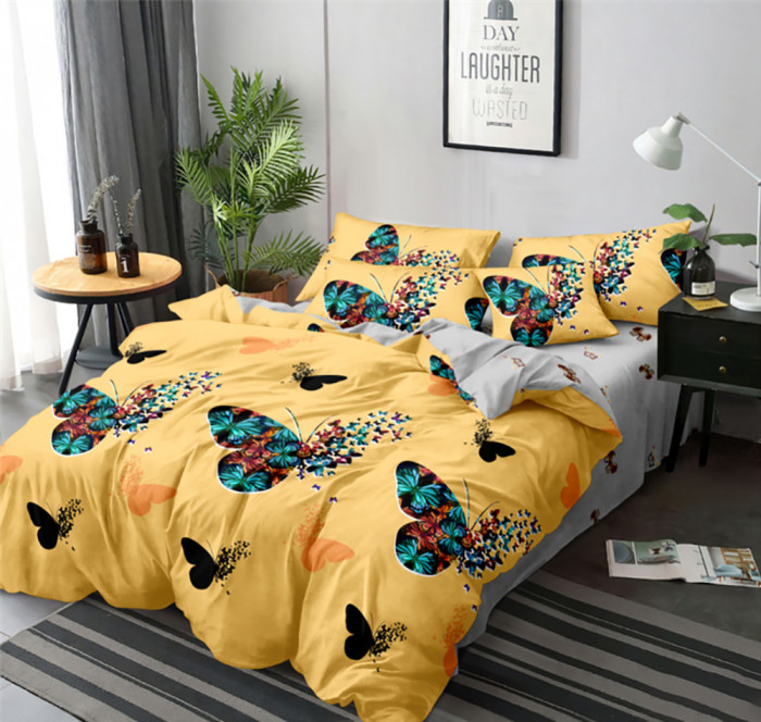 Lenjerie de pat pentru o persoana cu husa elastic pat si fata perna dreptunghiulara, Tahir, bumbac mercerizat, multicolor