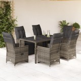 Set bistro de grădină cu perne, 7 piese, gri, poliratan