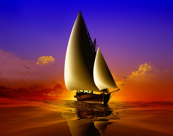 Fototapet Croaziera. yacht, apus de soare, 300 x 250 cm