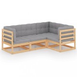 Set mobilier de gradina cu perne, 4 piese, lemn masiv de pin