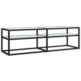 Comoda TV, marmura alba, 140x40x40,5 cm, sticla securizata