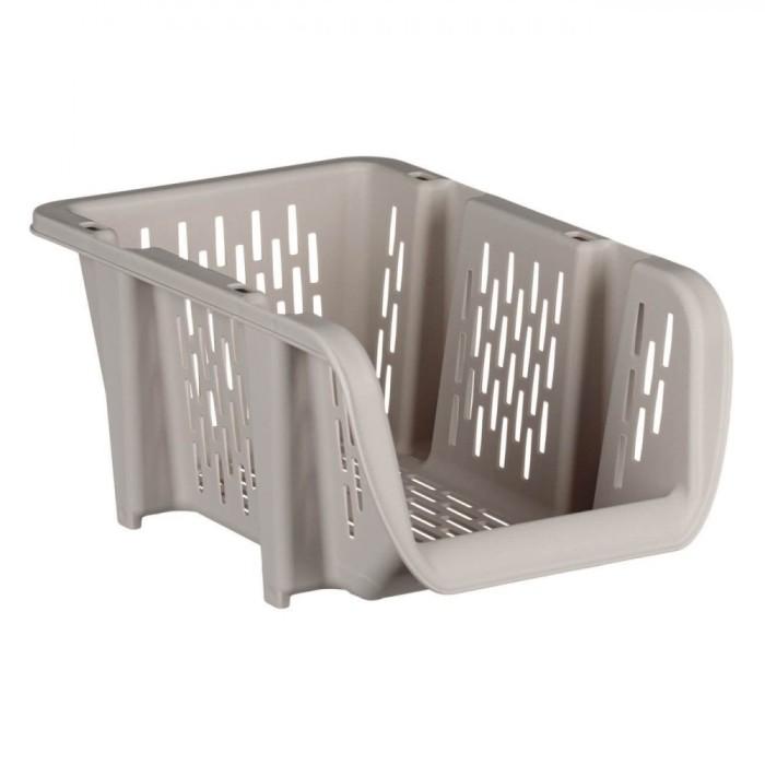 Coș Depozitare Stivuibil, Plastic, Bej, 30.7x20x13.4cm