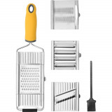 Set multifuncțional eMazing, Razatoare Inox, 4 lame interschimbabile, maner ergonomic din ABS, periuță de curățare inclusă, design argintiu, ușor de u