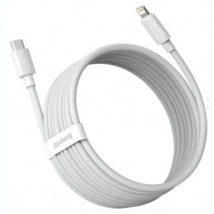 Set 2 x Cablu Alimentare si Date Baseus Simple Wisdom Fast Charging USB Type-C la Lighting iPhone PD 20W 1.5m Alb