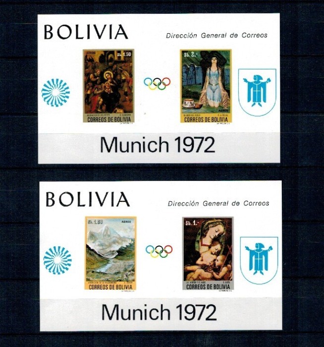 Bolivia 1972 - Jocurile Olimpice, arta, serie blocuri neuzate, cota mare