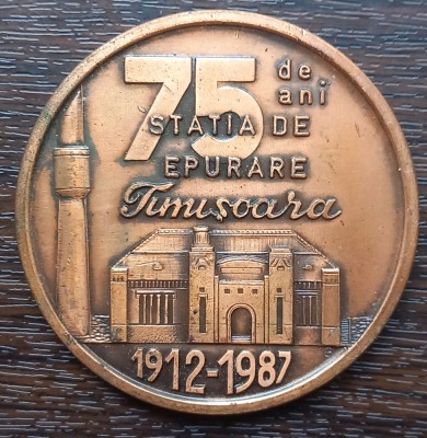 (M18) MEDALIE ROMANIA - 75 ANI STATIA DE EPURARE TIMISOARA 1912 -1987, COMUNISM foto