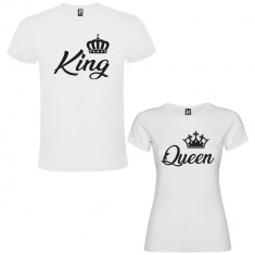 Set 2 Tricouri cuplu King si Queen Corona, alb/negru foto