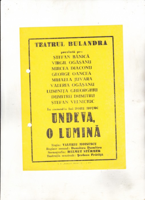 bnk div Afis mic - Teatrul Bulandra - Undeva , o lumina