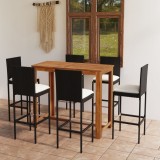 Set mobilier bar de grădină cu perne, 7 piese, negru