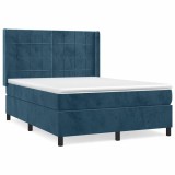 Cumpara ieftin Pat box spring cu saltea, albastru inchis, 140x200 cm, catifea