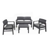 Set gradina/terasa, Progarden, KILIMANJARO, 4 piese, polipropilena, antracit, canapea 2 locuri 121x58x74 cm, 2 scaune 63x58x74 cm, masa 59x46x40 cm,