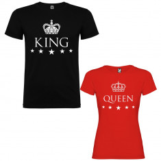 Set 2 Tricouri cuplu King si Queen, negru-rosu foto