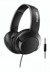 Casti over ear cu microfon Philips, Bass+, Cablu 1.2m, Jack 3.5mm, Negru foto