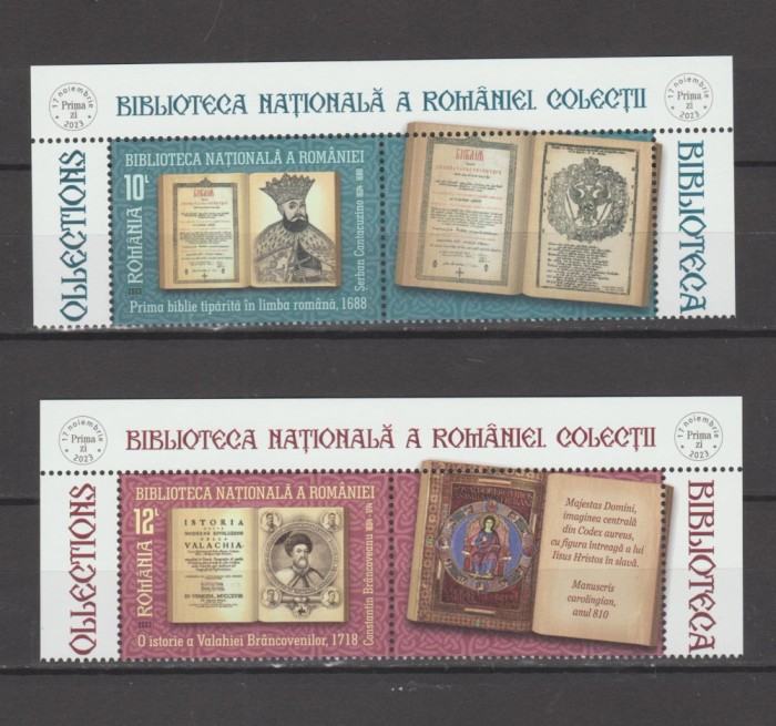 ROMANIA 2023 BIBLIOTCA NATIONALA A ROMANIEI Serie 2timbre cu vinieta LP.2442 MNH
