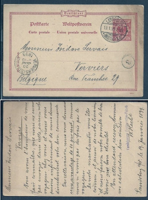 Germany 1899 Old postcard postal stationery Landsberg to Verviers Belgium D.347 foto