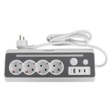 Prelungitor Lohuis 4 prize + USB-C alb + gri, 1.4m